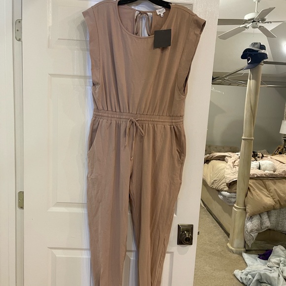 Le Lis Pants - Le Lis Tan Drawstring Waist Jumpsuit NWT